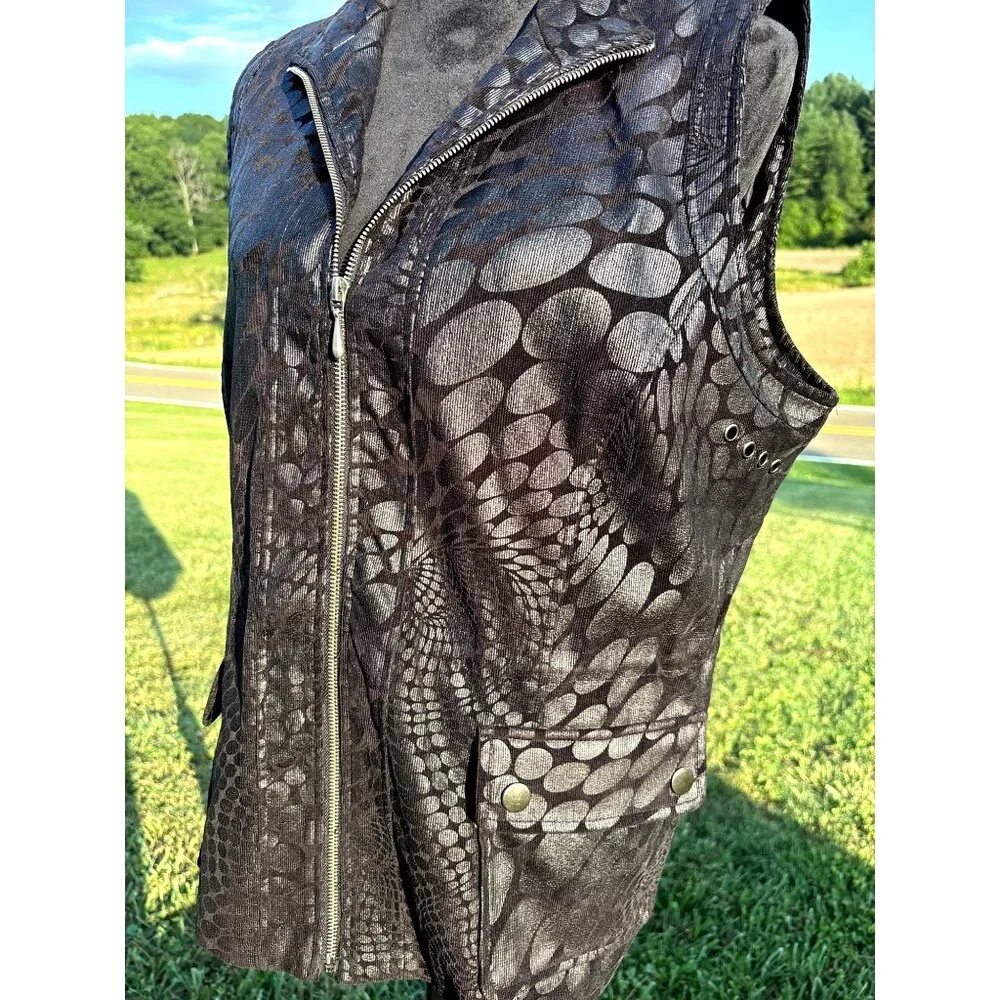 Erm London Designer Women’s Vest Sz L Black Geometric Print Coquette Core Glam